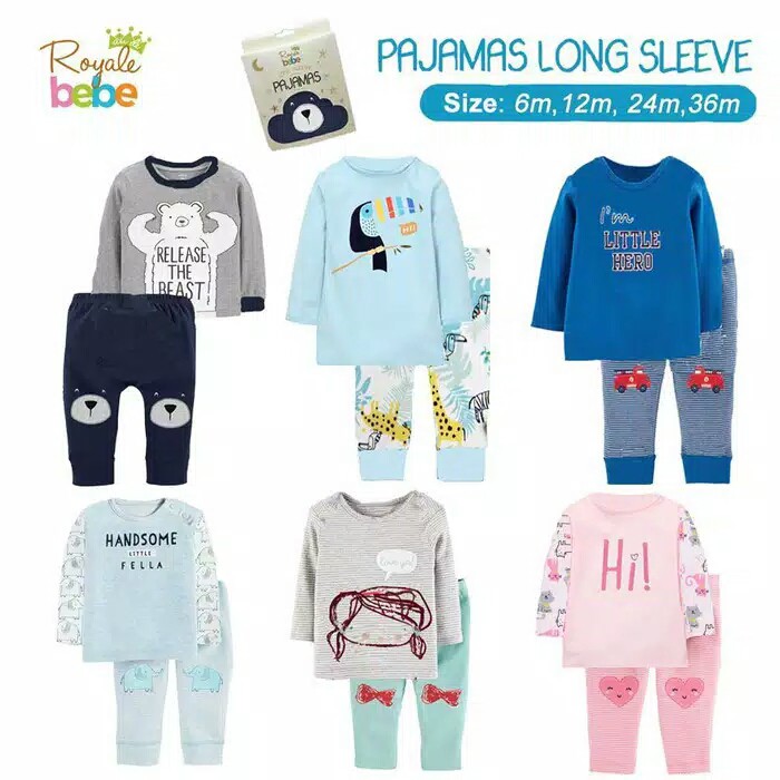 ROYALE BABE Pajamas Long Sleeve / Piyama / Baju Tidur Stelan Lengan Panjang Bayi / royal bebe