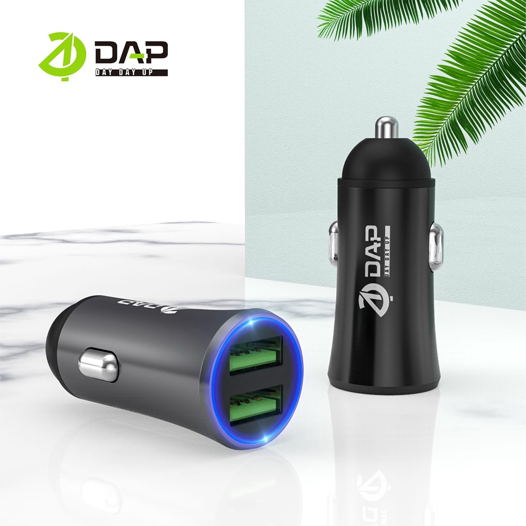 (DAP) Car Charger Colokan Mobil 2 Ports 2.4A DAP Free Kabel – MODEL D-CC2N  DAP CAR CHARGER