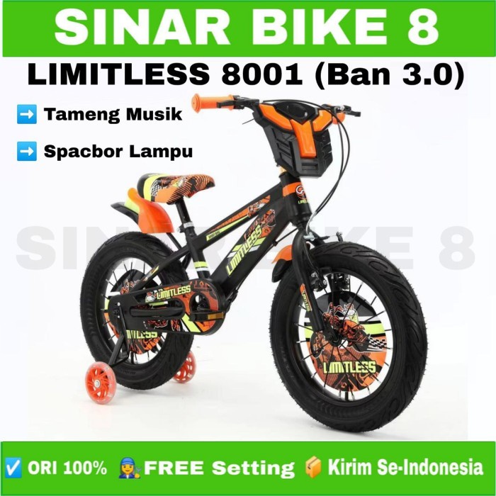 Sepeda Anak Laki BMX LIMITLESS 8001 Ukuran 12, 16 dan 18 Inch Ban Jumbo 3.0