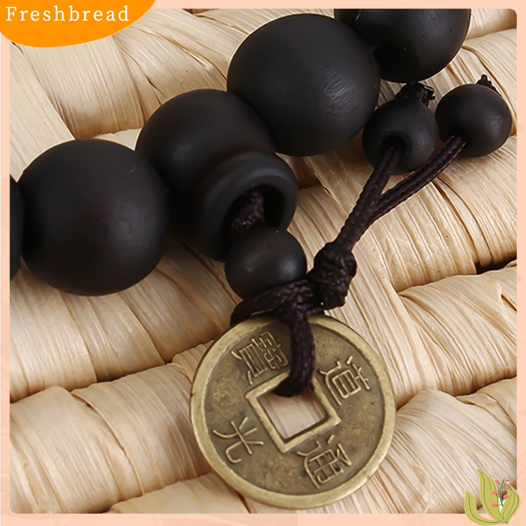 [TERLARIS]Bracelet Wooden Bead Vintage Jewelry Copper Coin Pendant Bangle for Unisex