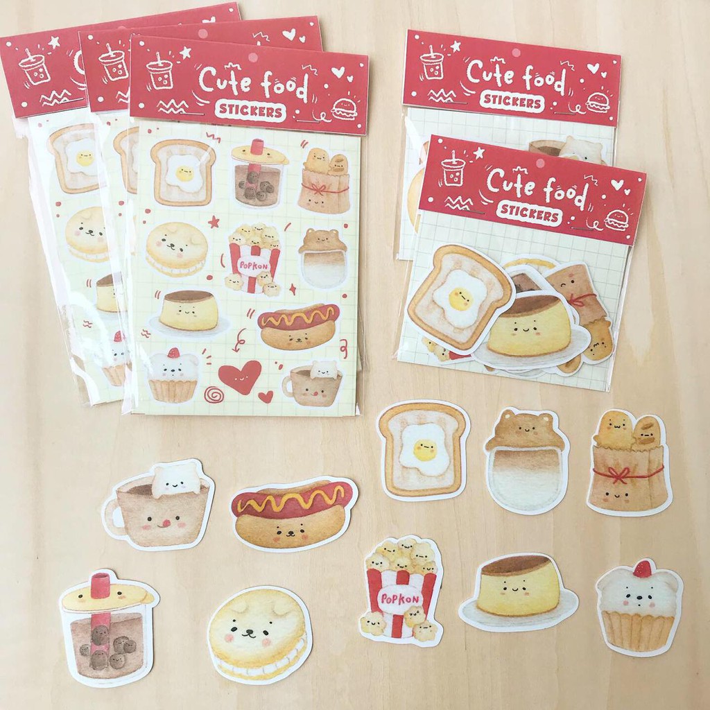 MENTOL ART Sticker Set Die Cut / Kiss Cut - Stiker Ilustrasi-Cute Food