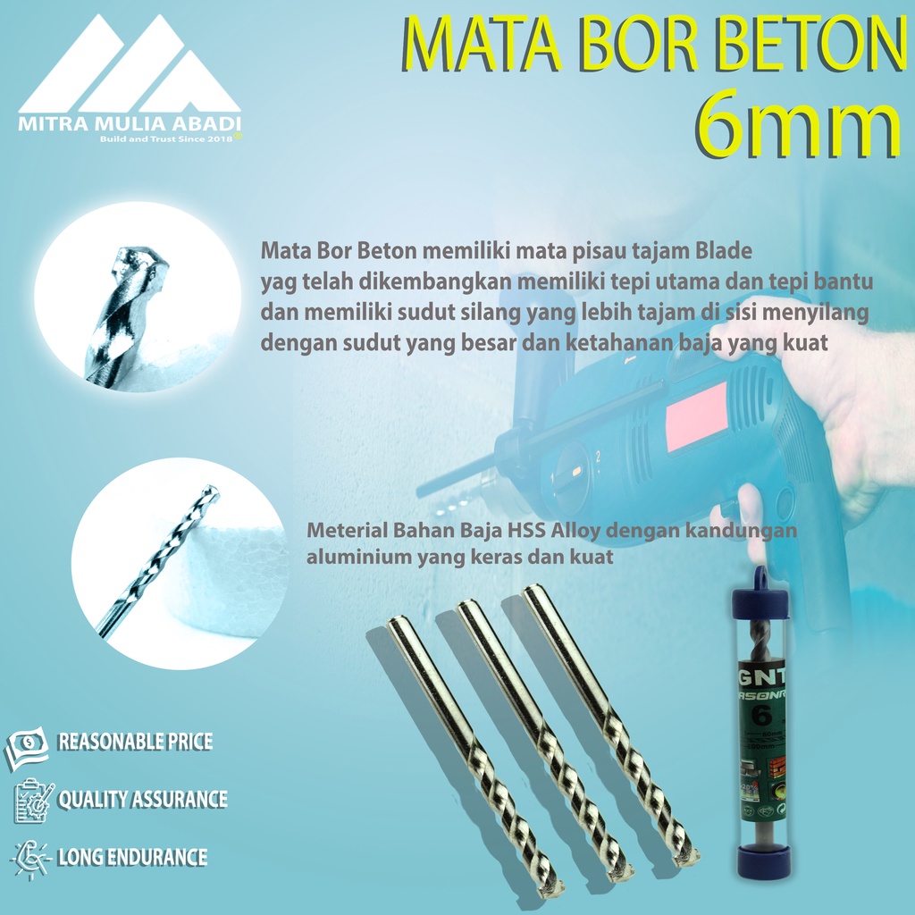 MATA BOR BETON 6mm SILVER TWIST DRILL BITS concrete