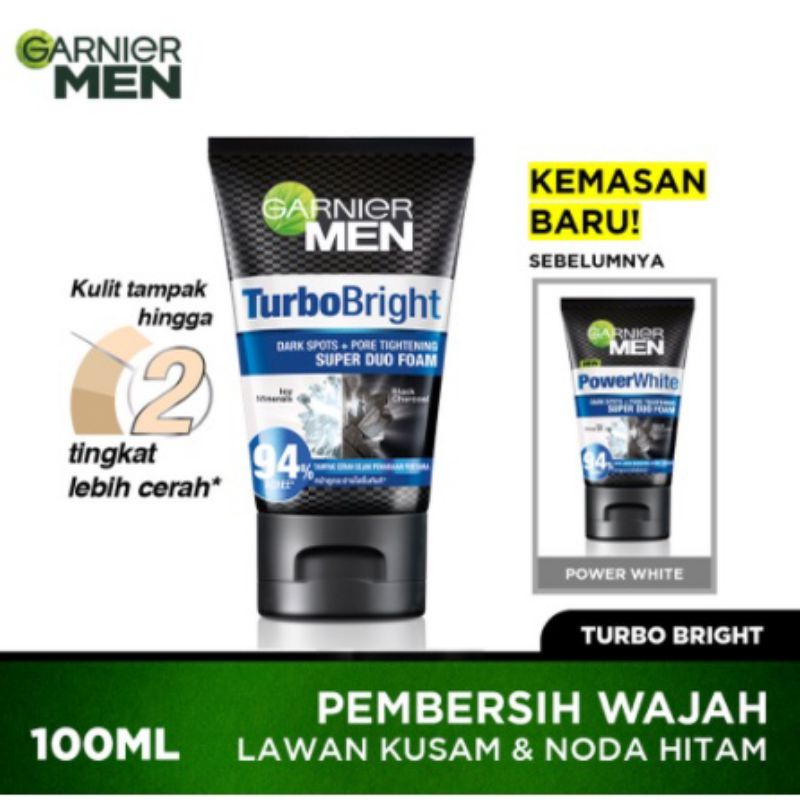 Garnier men facial wash Turbo Bright ( Power White) 100ml super duo foam