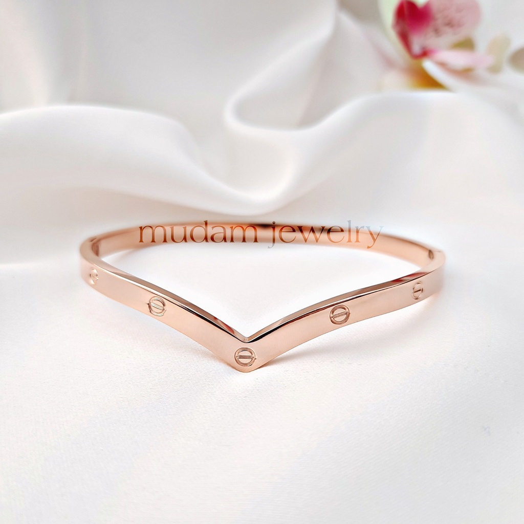 Gelang Bangle Fuji C4teir Diamonds dan Polos Tersedia Warna Rose Gols, Gold dan Silver