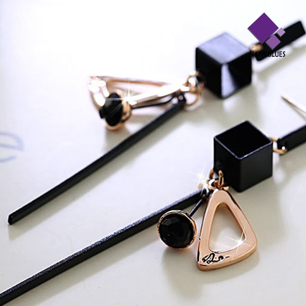 Naiveblue Anting Tusuk Gantung Panjang Desain Geometri Aksesoris Wanita