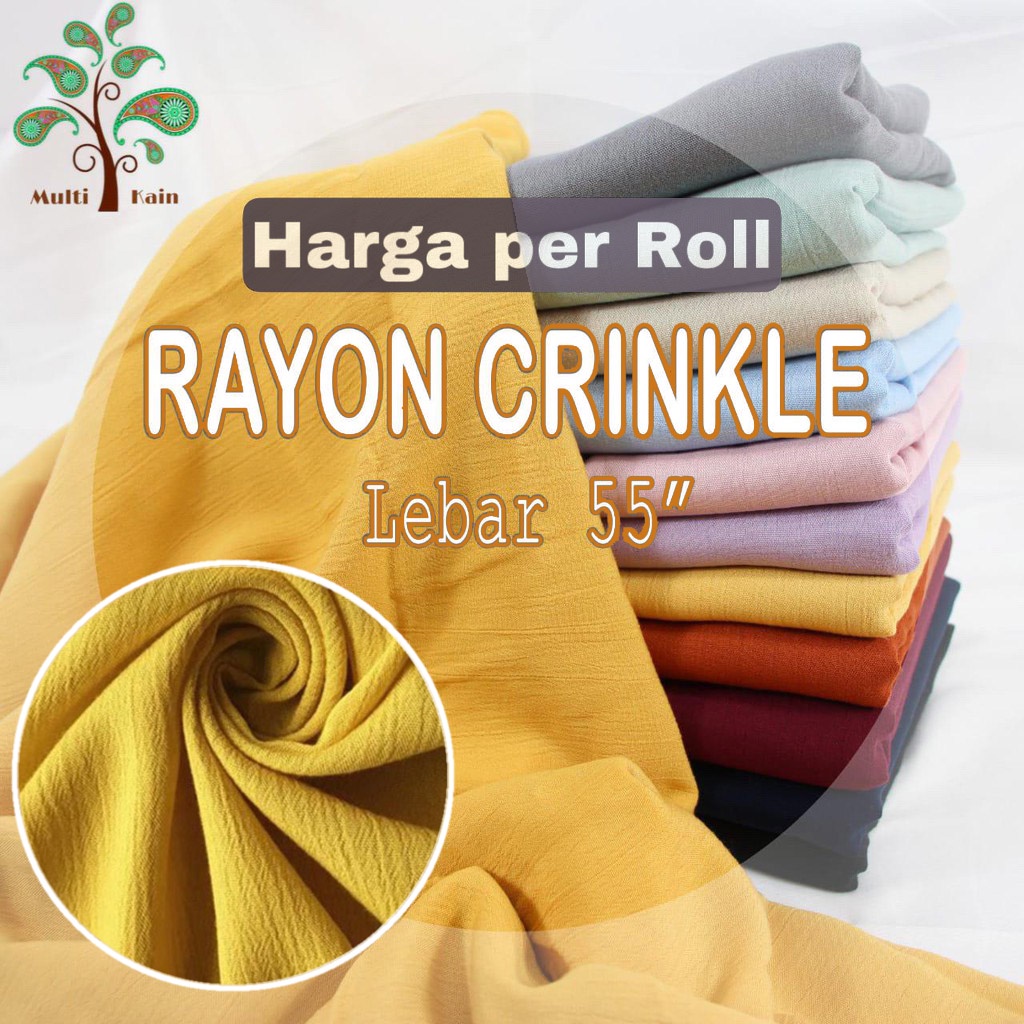 Multi Kain rayon viscose crinkle kerut  lebar 135cm harga per roll 50 yard
