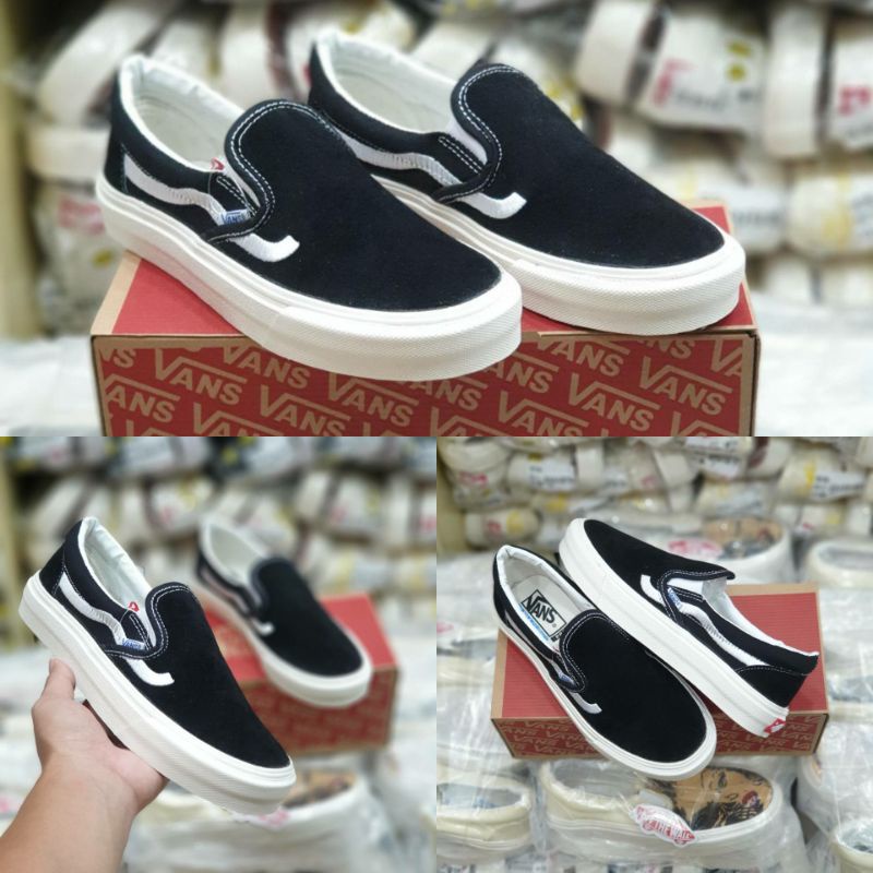 Sepatu Vans Slip on Sidestripe Black White