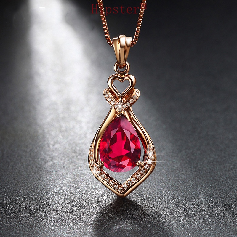 New Hot Sale Fashionable Rose Gold Ruby Pendant Micro Inlaid with Diamond Clavicle Chain