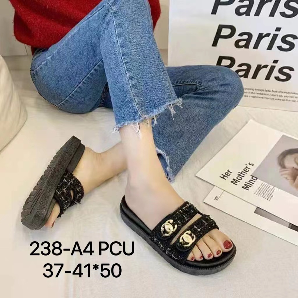 FLORIDA -Sandal Wanita Import Slop Strap 2 Premium Tebal Tinggi 3 Cm CHNL 238 /  Sandal Jelly Wedges Wanita Import Balance 238-1