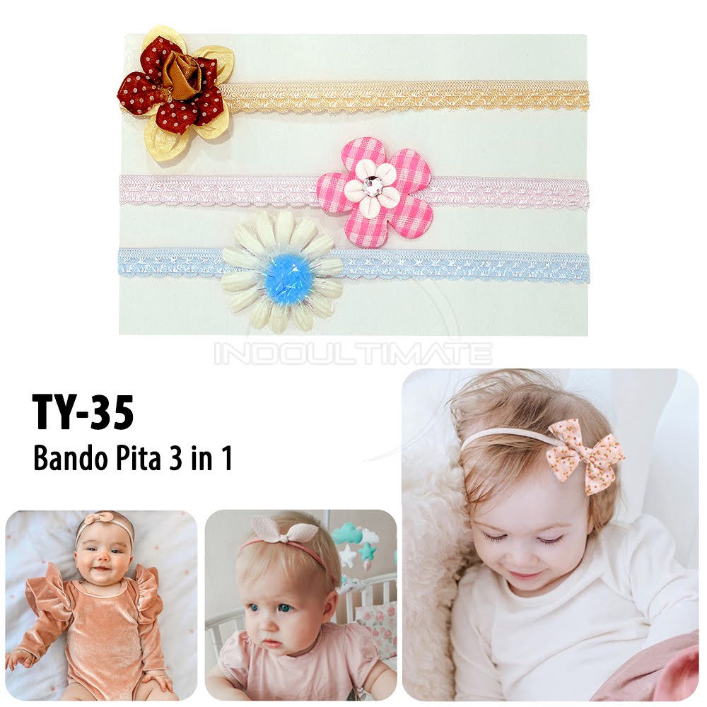 3in1 Bando Bayi Hiasan Kepala Bayi TY-35 Pita Kepala Hiasan Rambut Pita Rambut Bayi Bando Anak Bayi