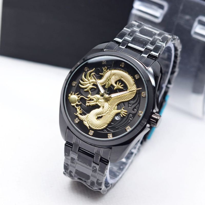 Jam Tangan Pria Naga Dragon Rantai Staintless Tanggal Akitf
