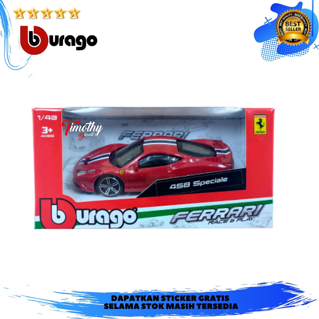 Bburago Ferrari Series 458 Speciale Merah Timothy Diecast Mobil