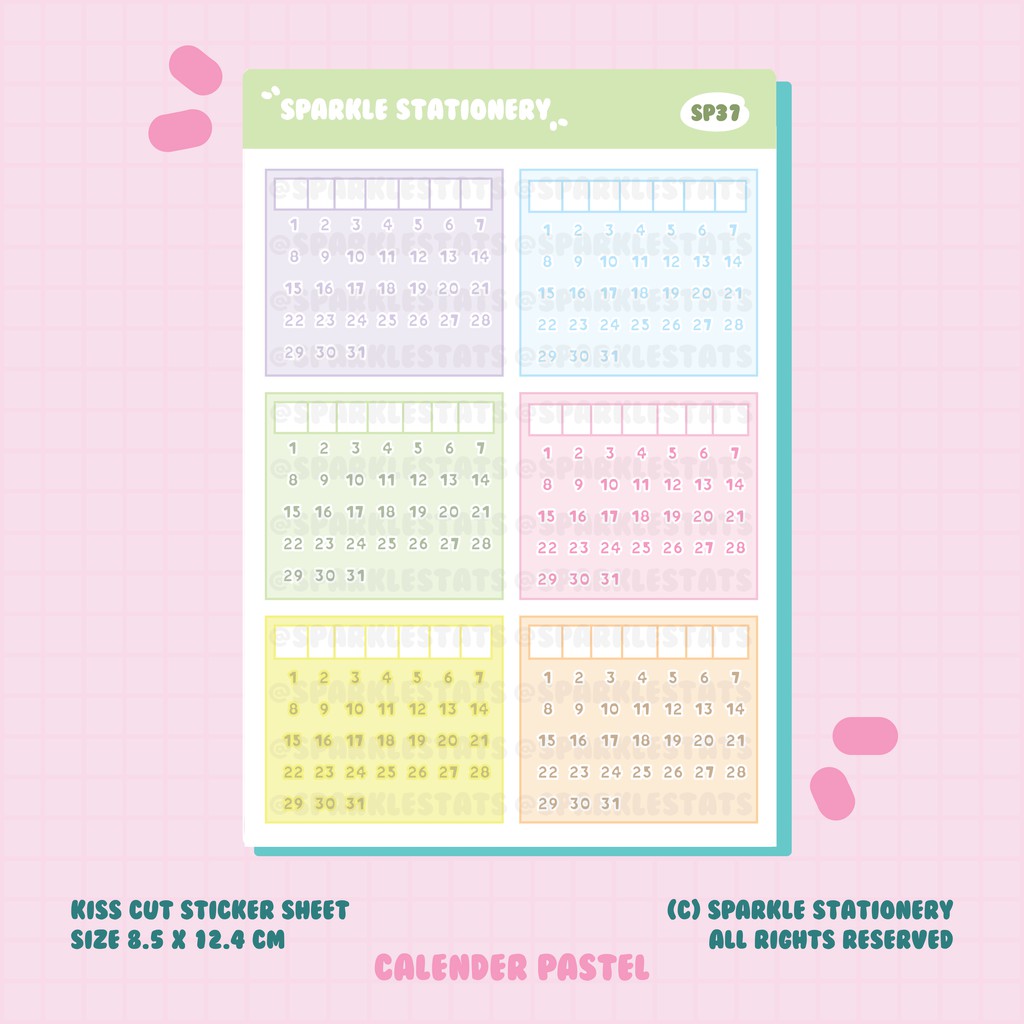 

SP37 Calender Sticker | Sparkle Stationery Planner Sticker Bullet Journal Agenda Bujo Deco Sticker