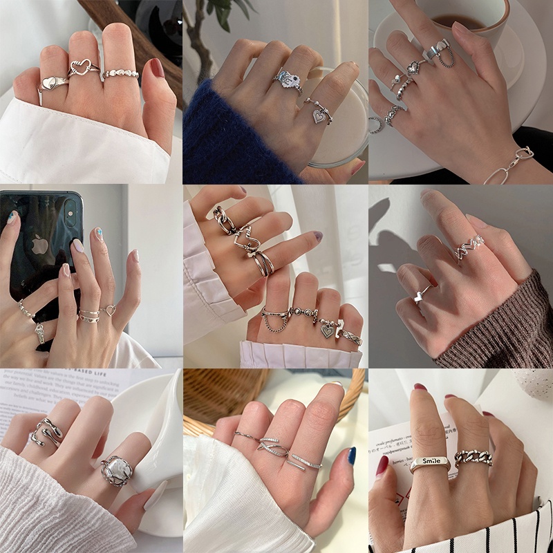 YEEZII Set Perhiasan Cincin Liontin Kupu-Kupu Hati Smiley Aksen Mutiara Kristal Warna Silver Untuk Wanita