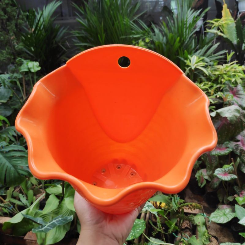 Pot bunga tempel dinding NKT ombak 619 Orange / pot tanaman plastik
