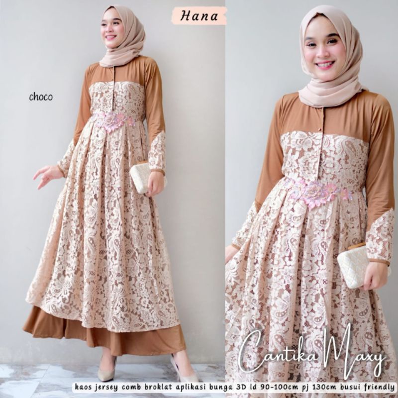Gamis Lebaran 2022 CANTIKA Brukat Mix Jersey  Ori By Hana //Baju Wanita Kekinian