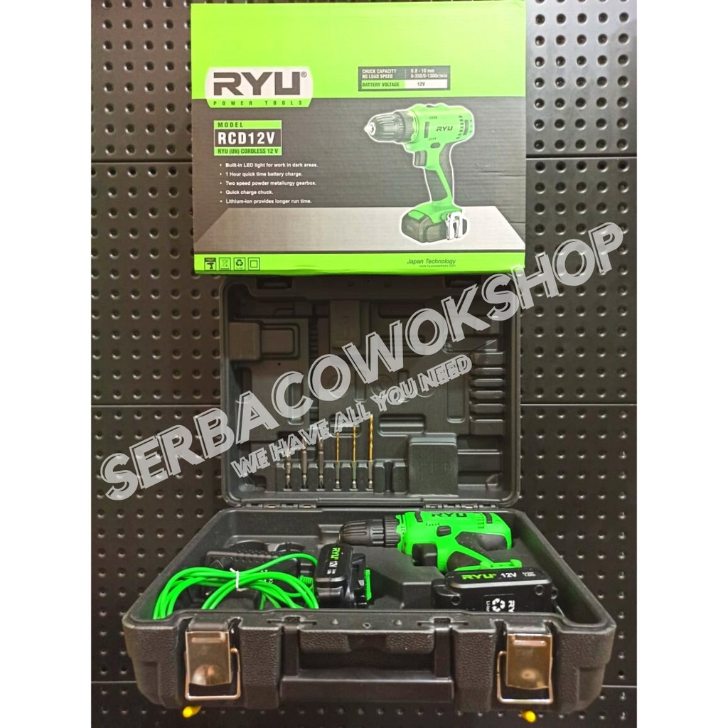 RYU Mesin Bor Cordless Drill Reversible 12 Volt RCD 12 V 2 Baterai Termurah Berkualitas