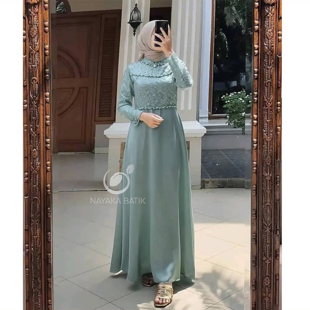 [MAXI SERIES LEBARAN] Maxi Dress Tiara Tulle Mutiara - Gamis Remaja Kekinian - Dress Pesta Kondangan - Gamis Brukat - Baju Lamaran