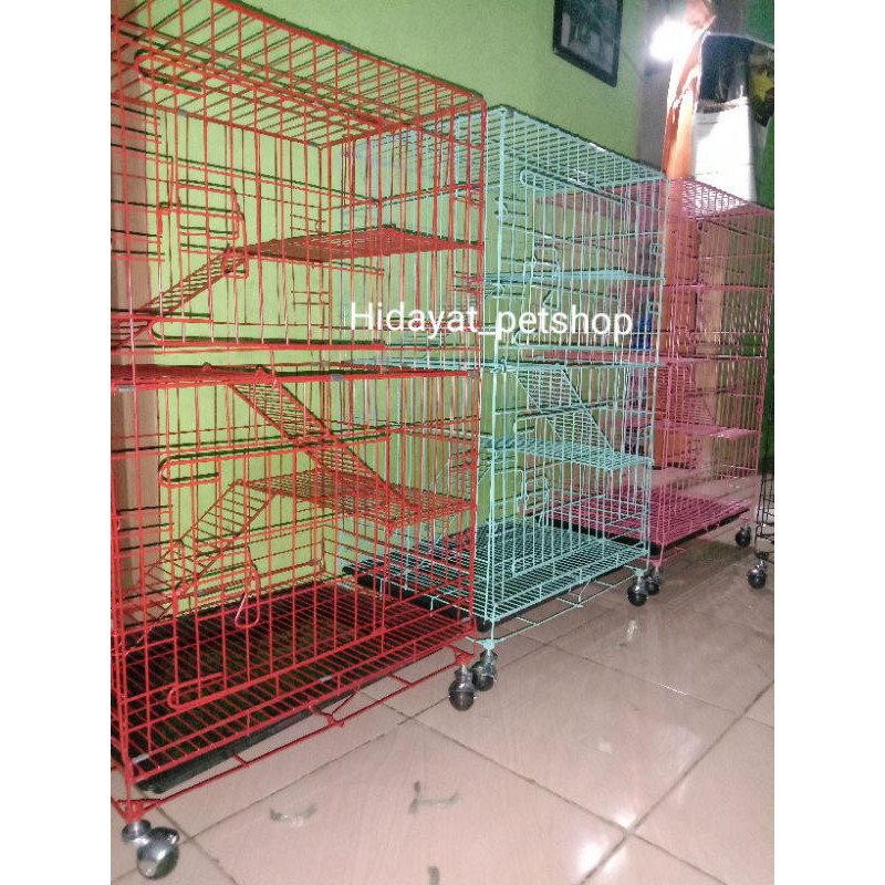 Kandang kucing tingkat 3 + roda/ kandang lipat/kandang hewan peliharaan/kelinci-2