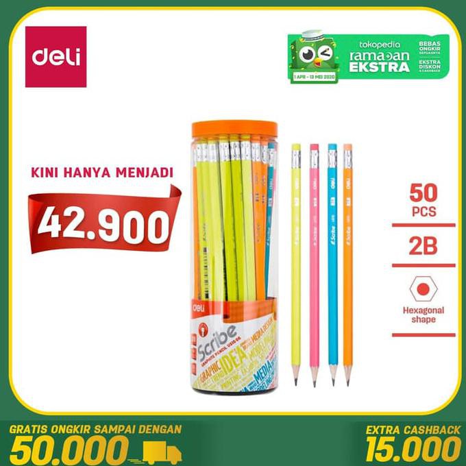 

Deli Pensil / Pencil - 2B 50pcs/tabung - Sudah diasah EU51006 BERGARANSI
