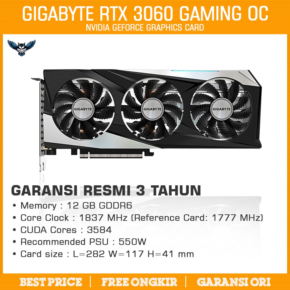 GIGABYTE RTX 3060 GAMING OC 12G 12GB DDR6 VGA CARD NVIDIA GEFORCE 12GD | GV-N3060GAMING OC-12GD