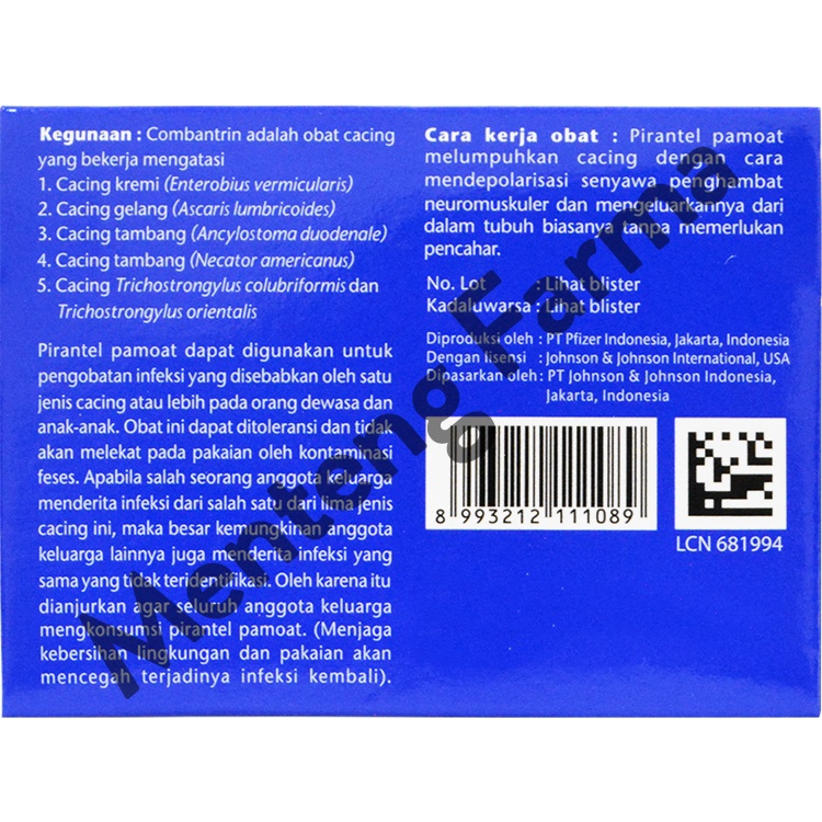Combantrin 250 Mg 2 Tablet - Obat Pembasmi Cacingan