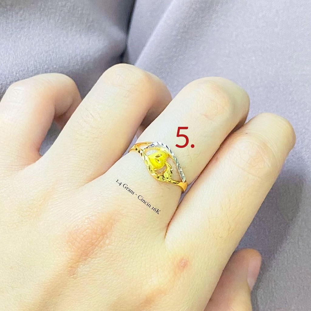 Cincin anak dan dewasa emas asli kadar 700 70 16k kombinasi 2 warna putih kilat mix gold doff ukir lebar love wave daun ringan 1 satu gram gr g terbaru nomor no 10 11 12 13 14 15 16 17