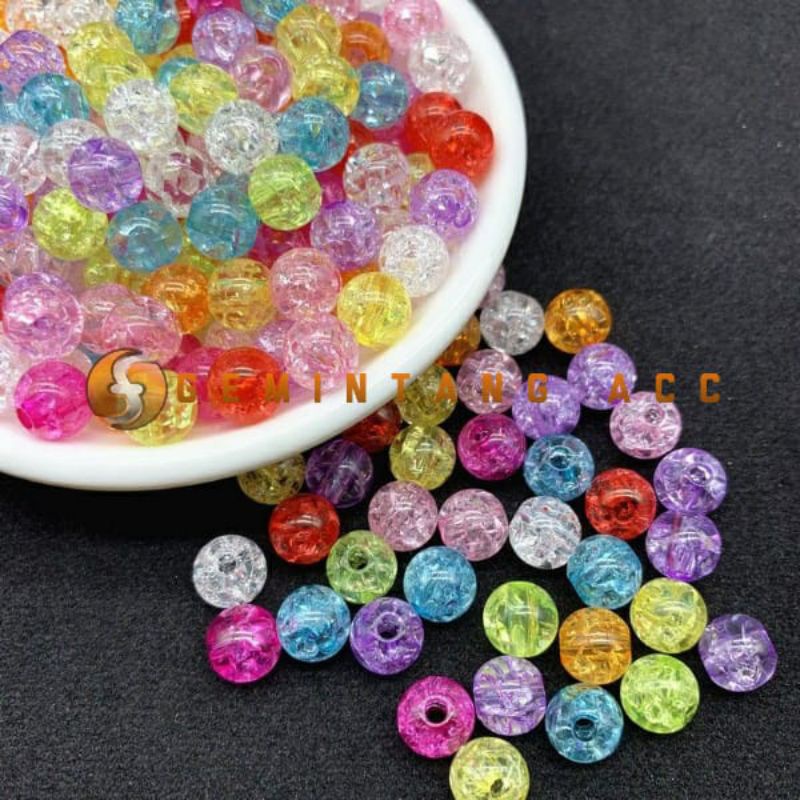 (50 Pcs) Mote Es Ice Retak Manik Bola Kaca Retak Acrylic Bead Crackle