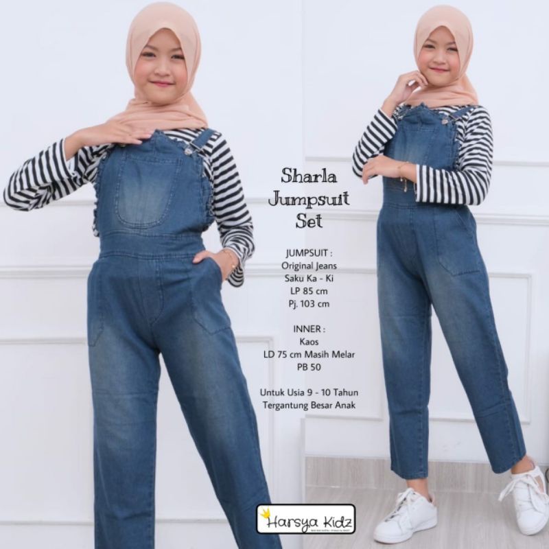 SHARLA JUMPSUIT SET JEANS ANAK TANGGUNG INNER KAOS MELAR BY HARSYA KIDS