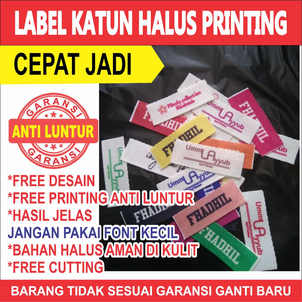 

LABEL BAJU | LABEL HIJAB | LABEL KATUN PRINTING UKURAN 1,3cm - 1,7cm FREE DESAIN