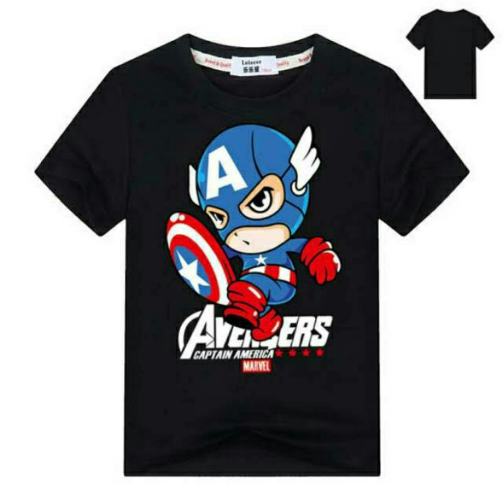 Baju Kaos Atasan Distro Anak Import Captain America T shirt Avengers Laki Laki Dan Perempuan Umur 3 - 7 Tahun Murah Termurah KE23