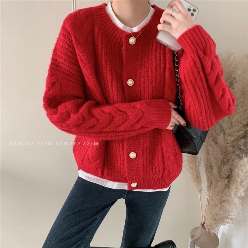 #Sisjuly# Wanita sweater mantel baru longgar lembut temperamen lilin kardigan rajutan pakaian wanita