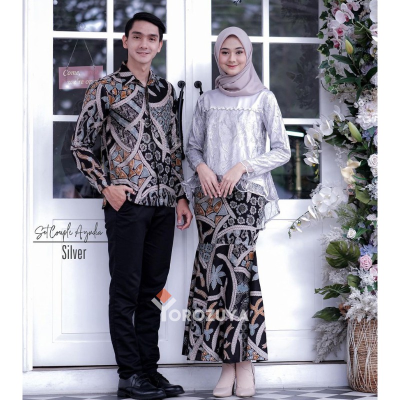 SET KEBAYA MODERN BRUKAT ANDIN GREY SERIES COUPLE BAJU LAMARAN COUPLE BROKAT PASANGAN TERBARU 2022 S