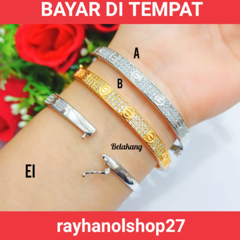 TERBARU GELANG TANGAN TITANIUM WANITA KOLONG FLEKSIBEL LAPIS EMAS 24 K WARNA GOLD DAN SILVER