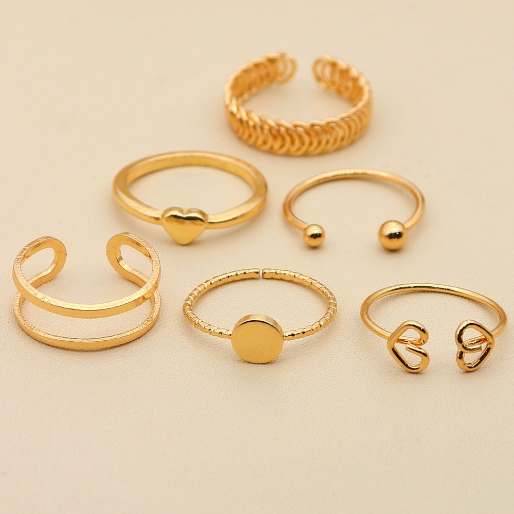 6pcs / Set Cincin Bentuk Hati Ganda Model Putar Tidak Teratur