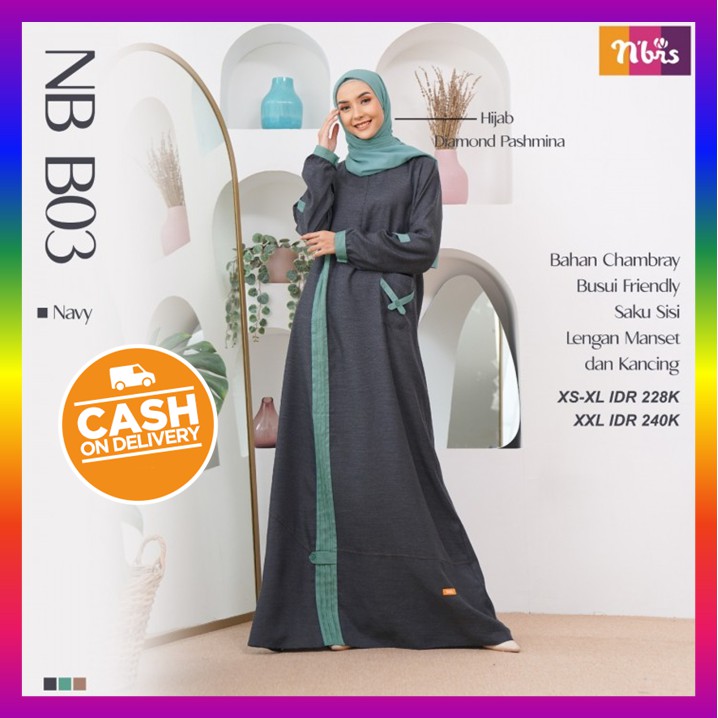 Gamis Nibras Terbaru 2021 Promo Baju Dress Gamis Nibras Wanita Dewasa Navy Ori Original NB B03 NBB03