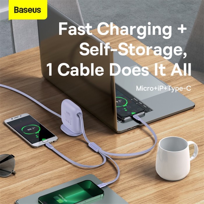 Baseus 3IN1 100W Kabel Data Retractable Fast Charging Micro Iphone C