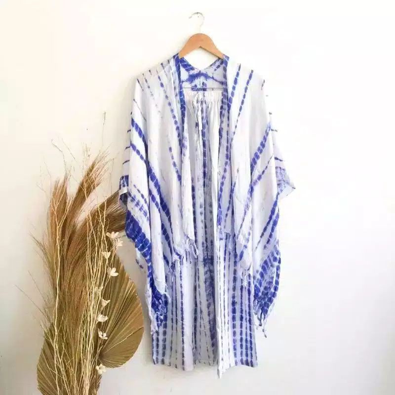 SET OUTER CARDIGAN TIE DYE KARDIGAN TIE DIE TIEDYE-Putih garis biru