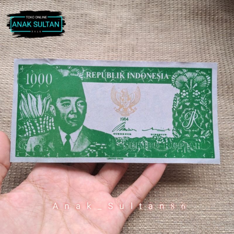 Uang sukarno serimpi 9 pecahan 1000 hijau