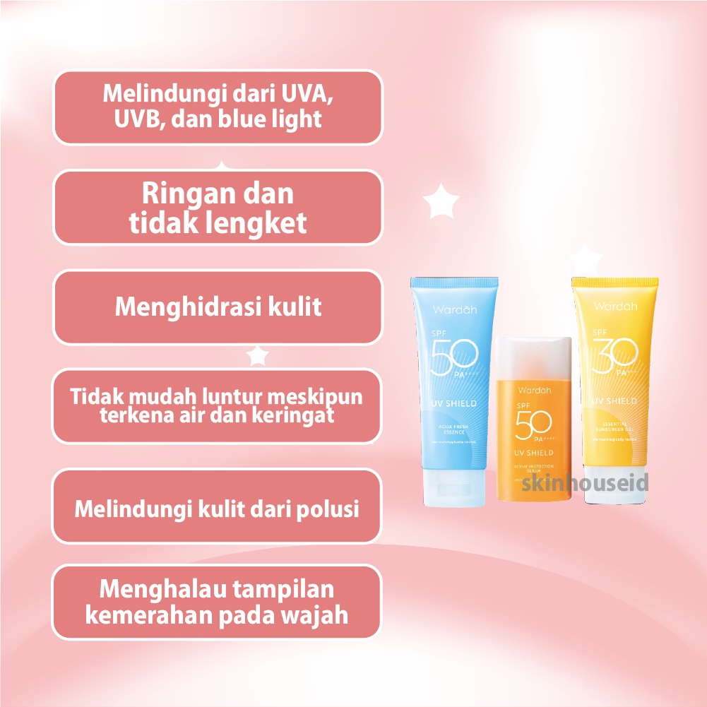 Skinhouseid Sunblock Wardah Sunscreen Gel UV Shield SPF 30 &amp; 50 PA ++++ Original Termurah BPOM