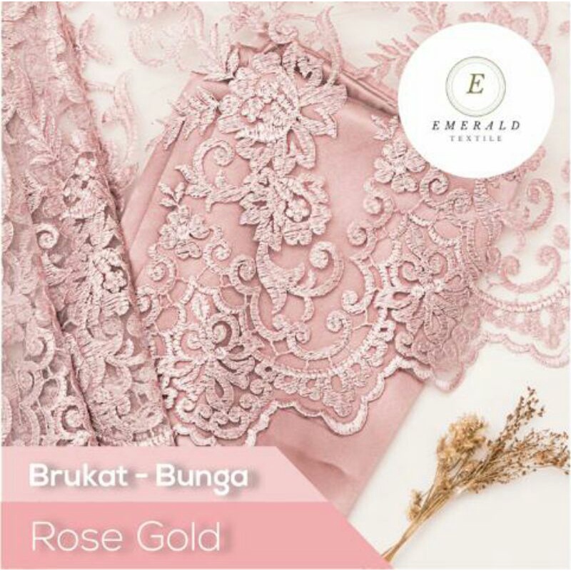 SETENGAH METER Kain Brokat Tile Prancis Bahan Kebaya Motif Bunga - Rose Gold ( HARGA PER 50cm KAIN )