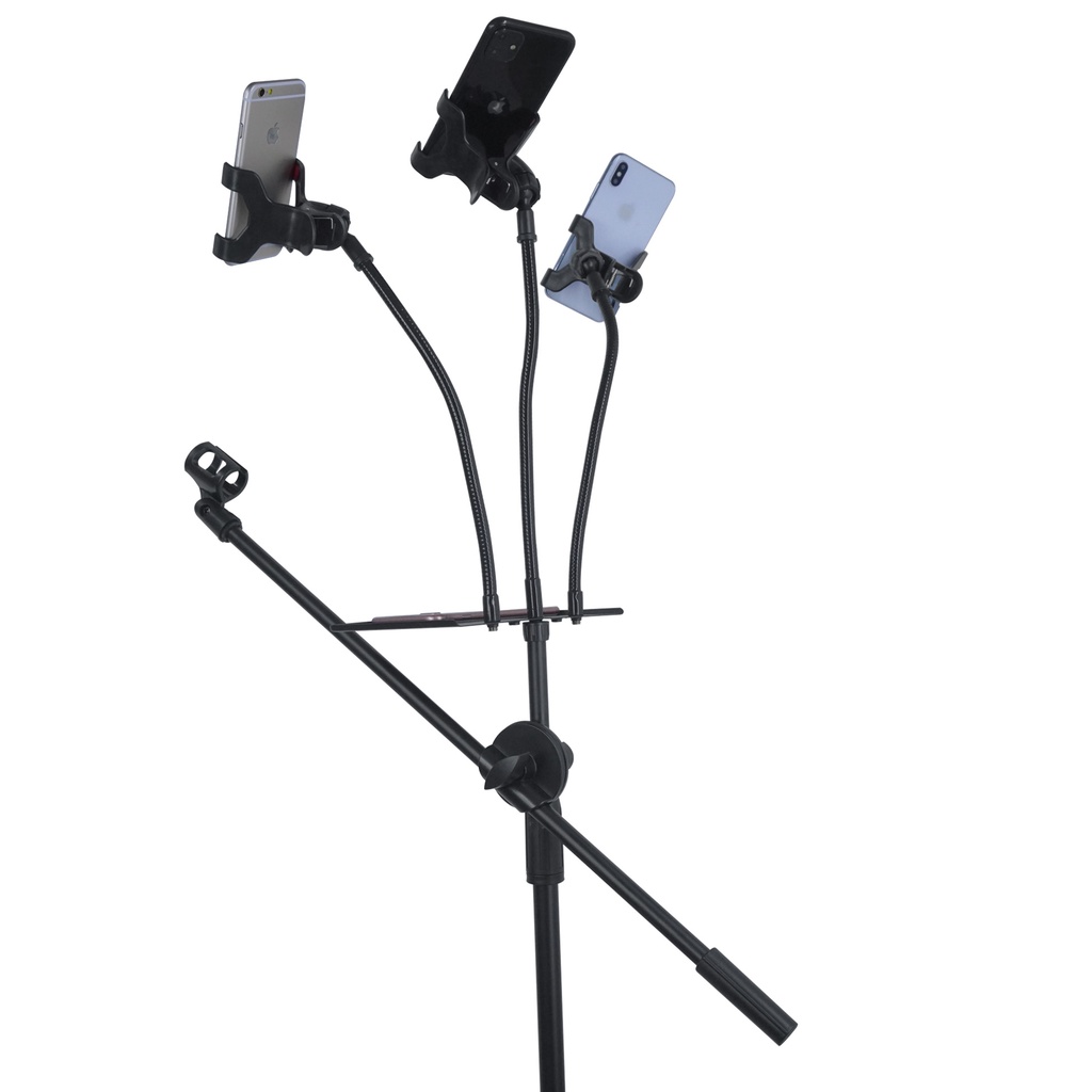 Stand Mic Microphone Clip On Degree + Holder Hp + Tray Soundcard Microphone Stand Lantai 5 IN 1 With Sound Card V8S