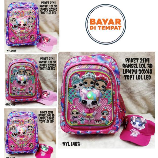 Tas ransel anak SD lol led free topi led