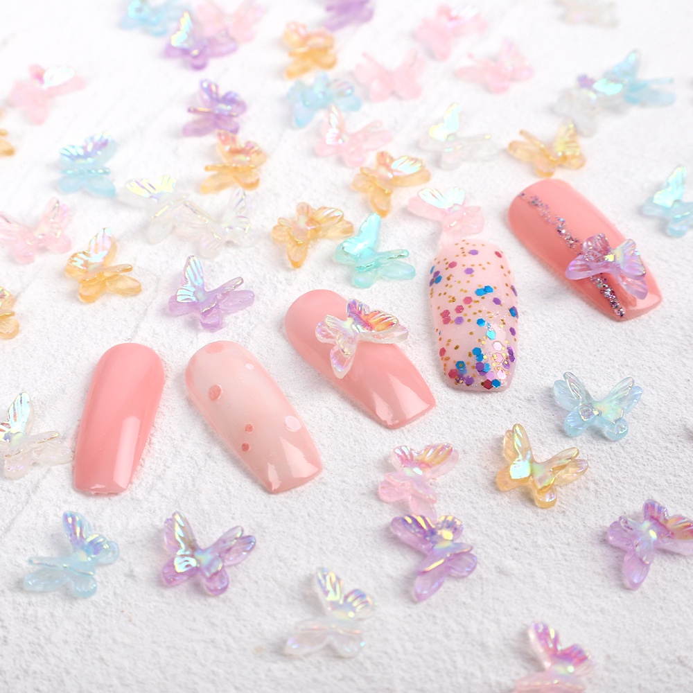 Stiker Kuku Motif Kupu-Kupu 3D Glitter Warna-Warni Bahan Resin Untuk Dekorasi Nail Art Butterfly