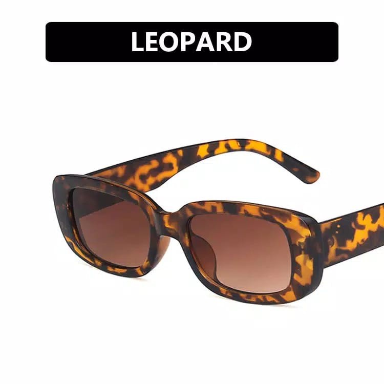 Persegi Panjang Kacamata Hitam Wanita Pria Fashion Korean Desain Modern Pria Dan Wanita Protection UV400 Import-LEOPARD