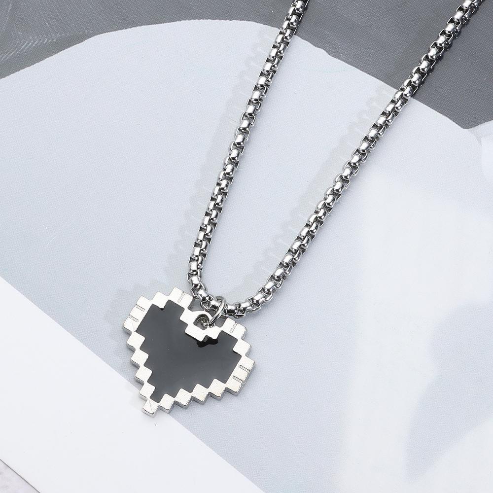 Kalung Rantai Double Layer Desain Mosaik Hati Warna Hitam Gaya Punk Untuk Hadiah