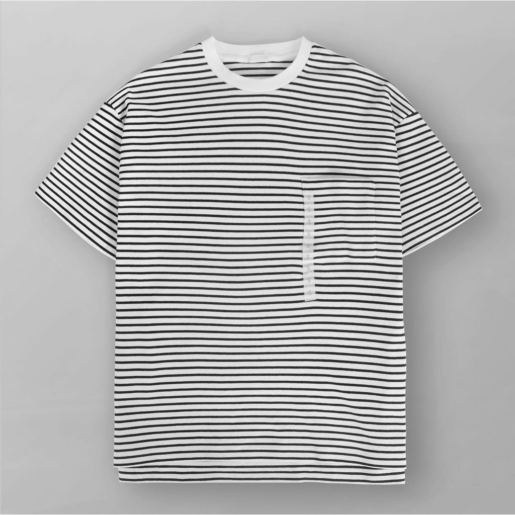 GU by UNQL Oversized Pocket Tee Black White Striped