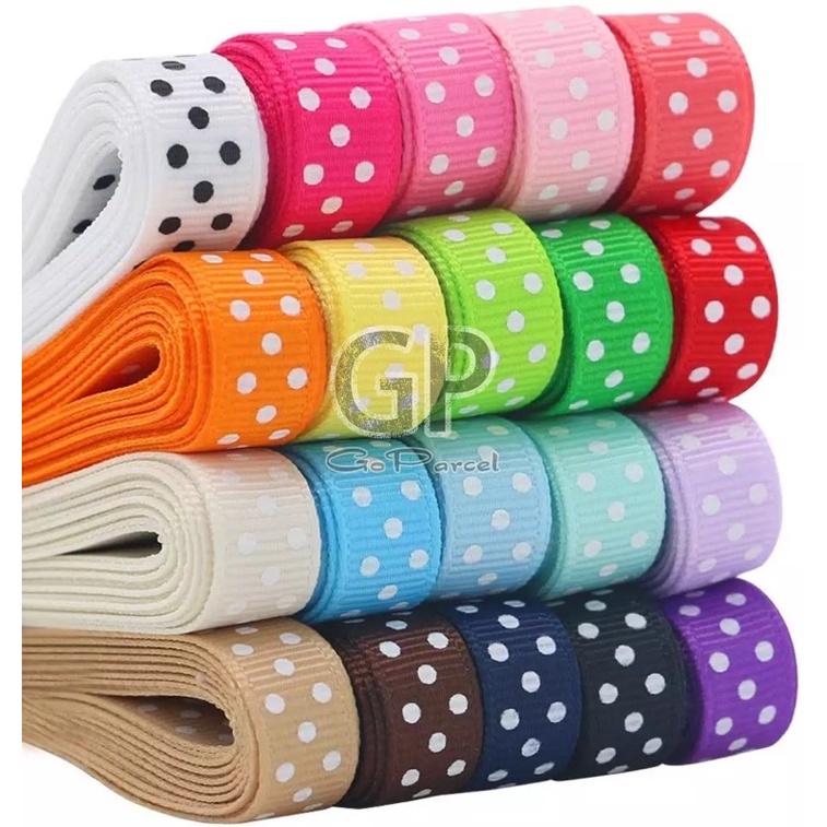 ( 3 Meter ) PITA GROS GRAIN POLKADOT RIBBON - PITA GROSSGRAIN BESAR 0.5 INCH / 1.25 CM / 1/2 IN ONDE DOTS / HIASAN KADO / PARCEL