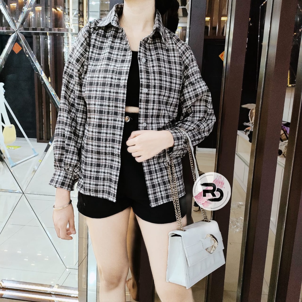 RD FASHION Kemeja Oslin Oversize | Kemeja Korea Jumbo Wanita | Bahan Creap - Fit to L-6