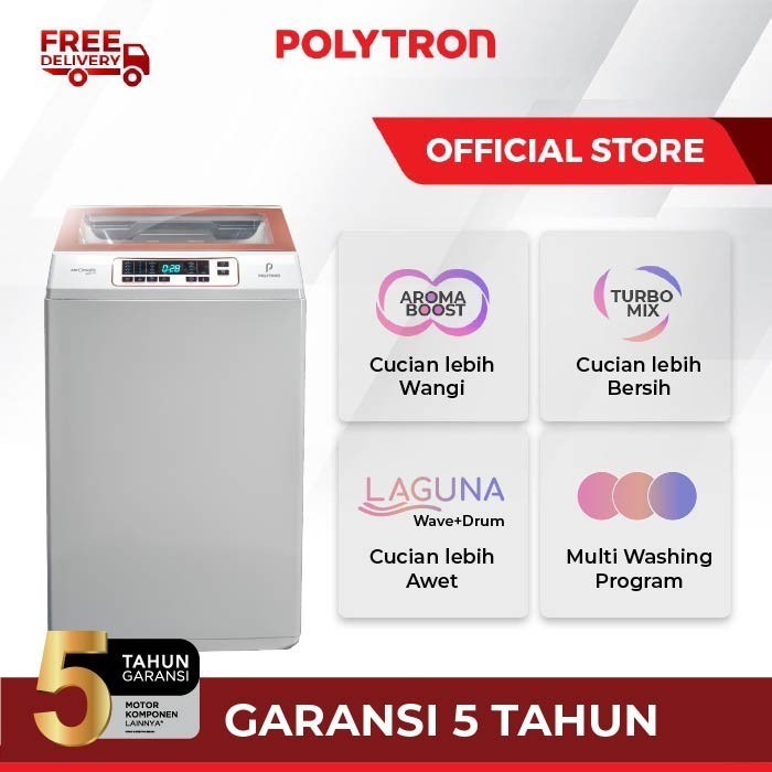 POLYTRON Mesin Cuci 1 Tabung PAW 1028 / PAW1028 Zeromatic Laguna Hijab 10 KG